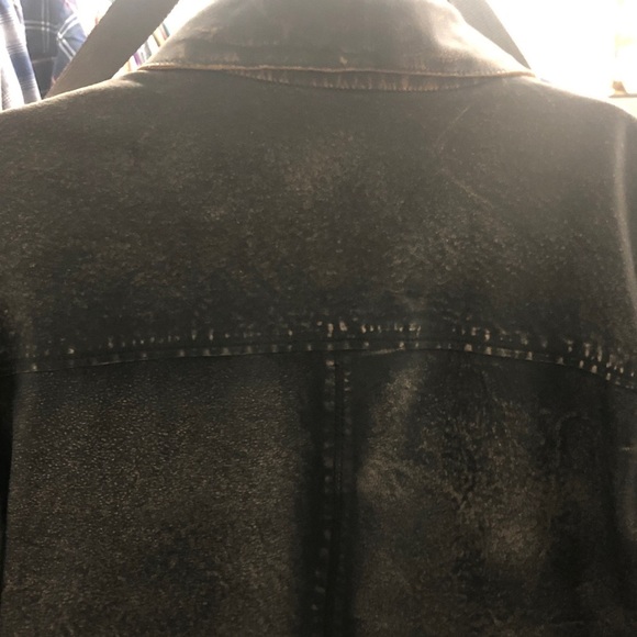 John Varvatos Brown Distressed Leather Bomber Jacket with Vintage Appeal - Picture 6 of 8